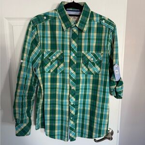PD&C Blue and Green Plaid Casual Shirt